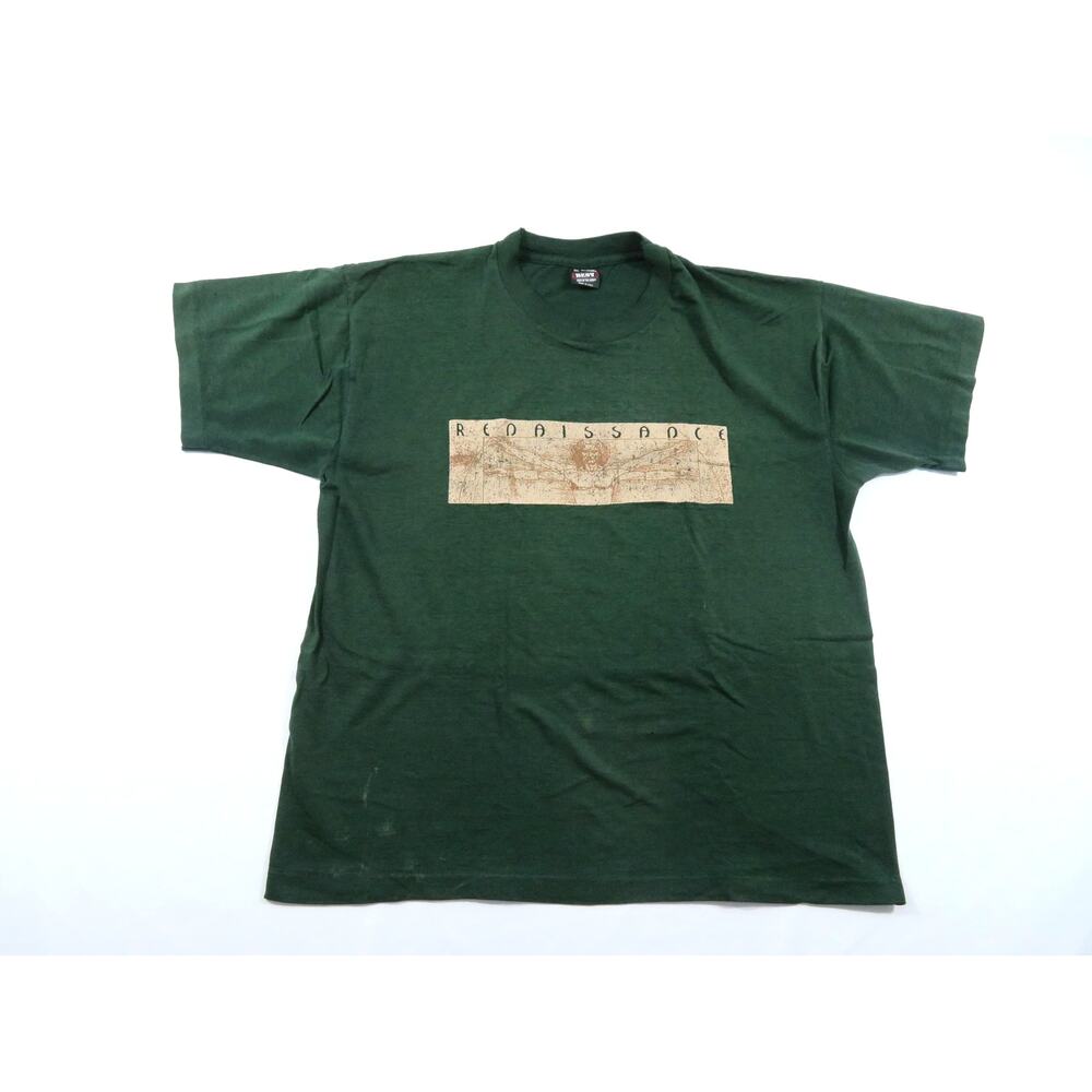 Renaissance Vitruvian Man Leonardo Da Vinci Green T-shirt Sz XL 1990s